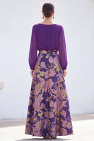 Load image into Gallery viewer, Dark Purple Floral Boat Neck A Line Long Mother of the Bride Dress with Sleeves