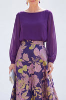Load image into Gallery viewer, Dark Purple Floral Boat Neck A Line Long Mother of the Bride Dress with Sleeves
