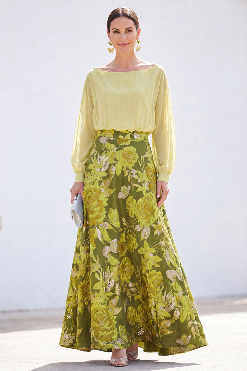 Load image into Gallery viewer, Dark Purple Floral Boat Neck A Line Long Mother of the Bride Dress with Sleeves