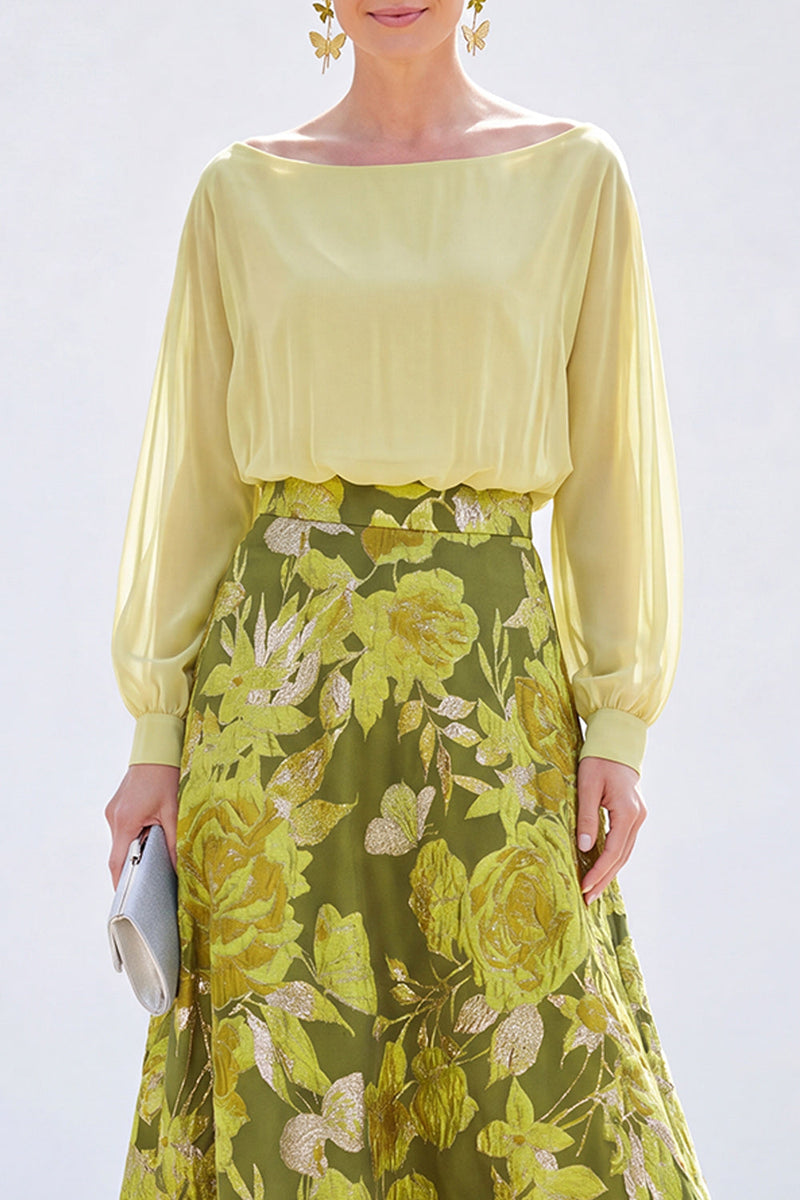 Load image into Gallery viewer, Dark Purple Floral Boat Neck A Line Long Mother of the Bride Dress with Sleeves