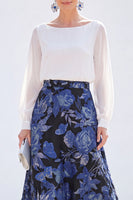 Load image into Gallery viewer, Dark Purple Floral Boat Neck A Line Long Mother of the Bride Dress with Sleeves