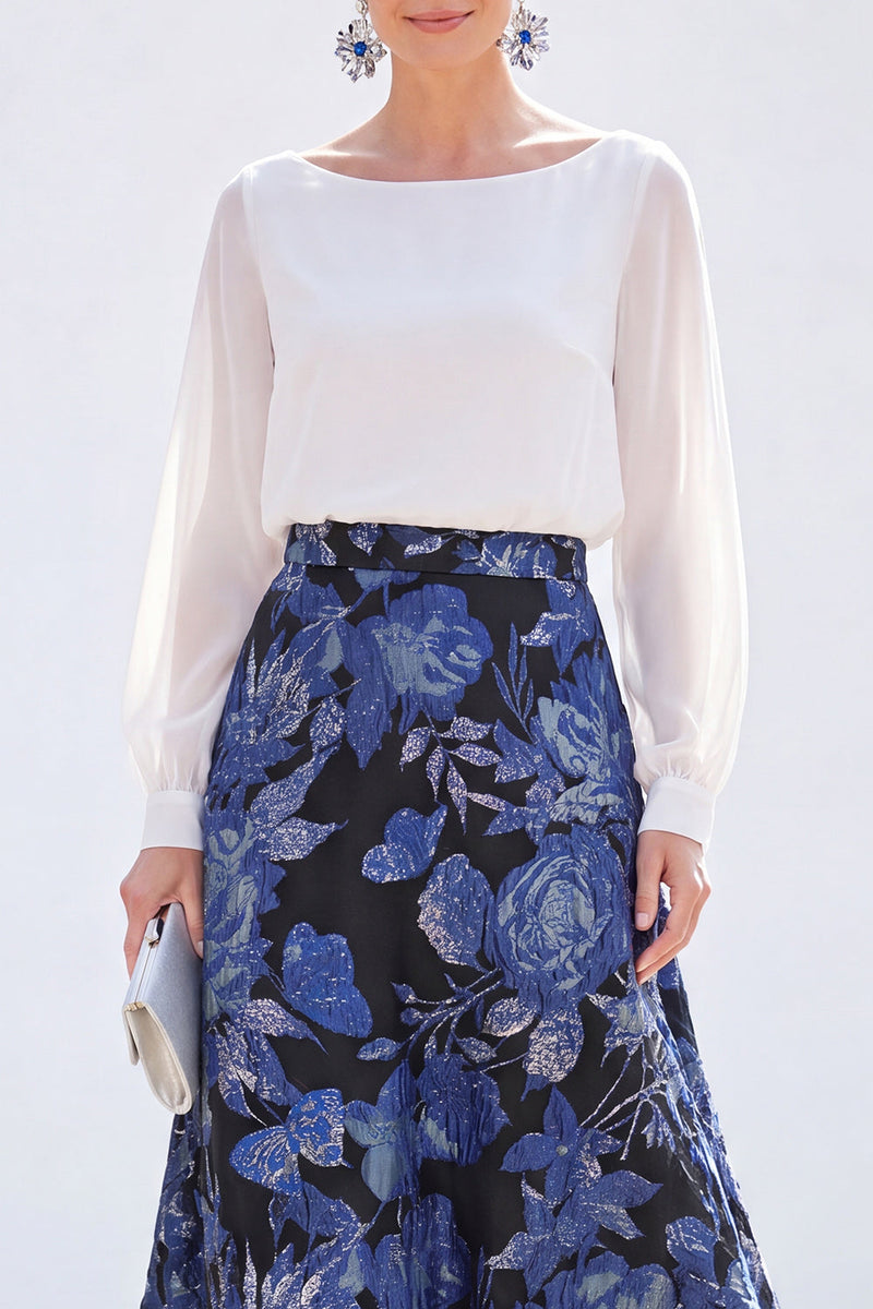Load image into Gallery viewer, Dark Purple Floral Boat Neck A Line Long Mother of the Bride Dress with Sleeves