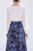 Load image into Gallery viewer, Dark Purple Floral Boat Neck A Line Long Mother of the Bride Dress with Sleeves