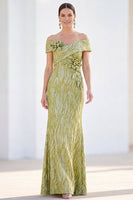 Load image into Gallery viewer, Sparkly Light Blue Long Mermaid Monther of the Bride Dress with 3D Flowers