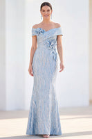 Load image into Gallery viewer, Sparkly Light Blue Long Mermaid Monther of the Bride Dress with 3D Flowers