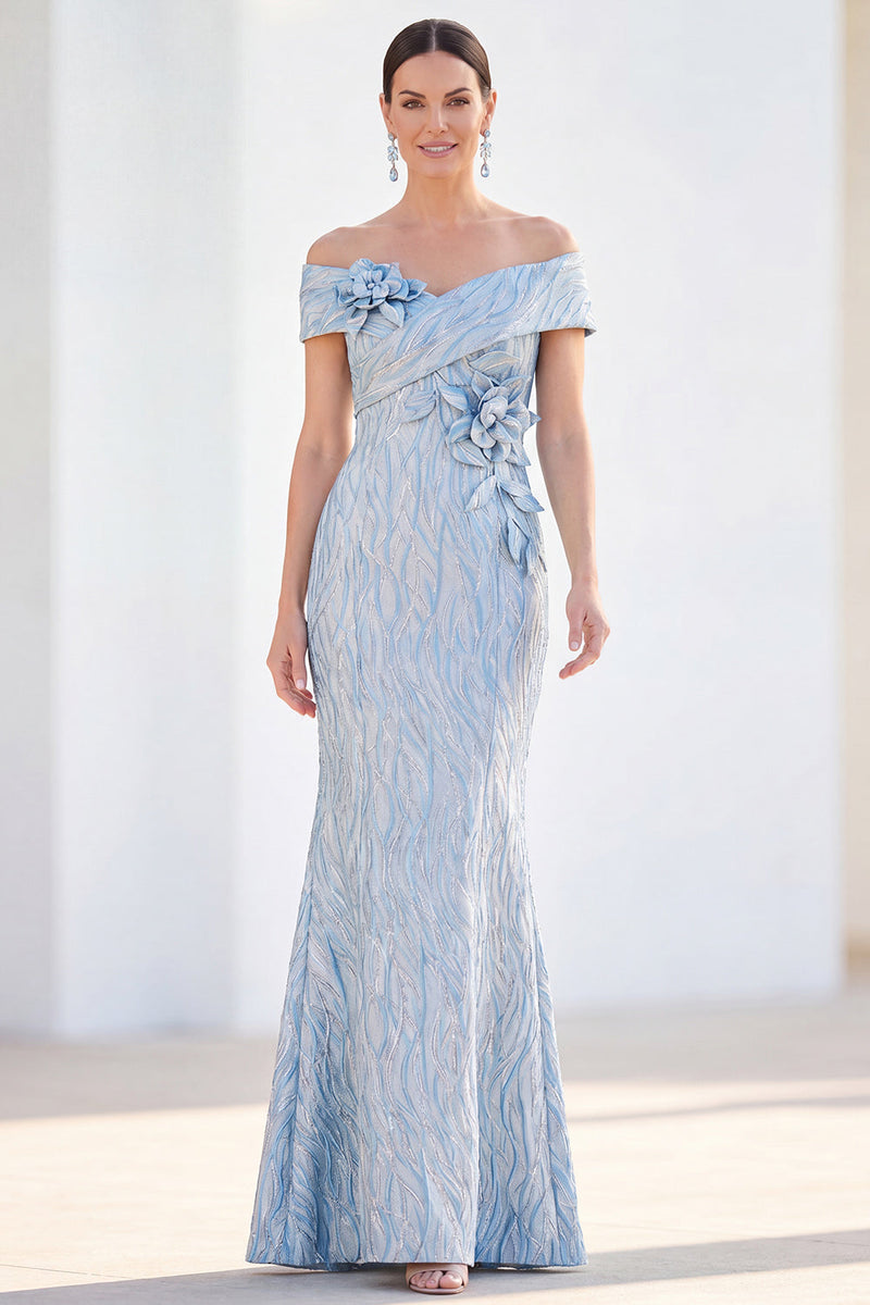 Load image into Gallery viewer, Sparkly Light Blue Long Mermaid Monther of the Bride Dress with 3D Flowers