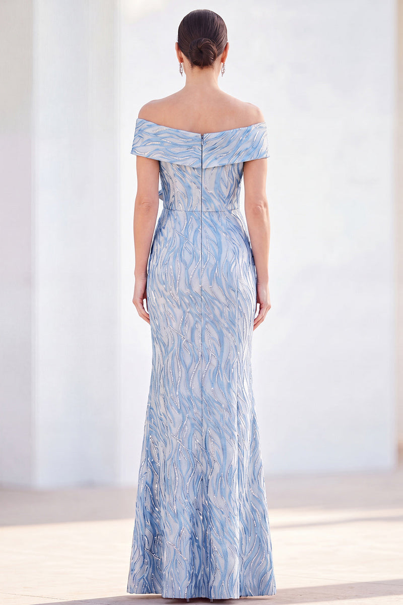 Load image into Gallery viewer, Sparkly Light Blue Long Mermaid Monther of the Bride Dress with 3D Flowers