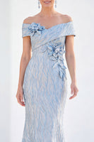 Load image into Gallery viewer, Sparkly Light Blue Long Mermaid Monther of the Bride Dress with 3D Flowers