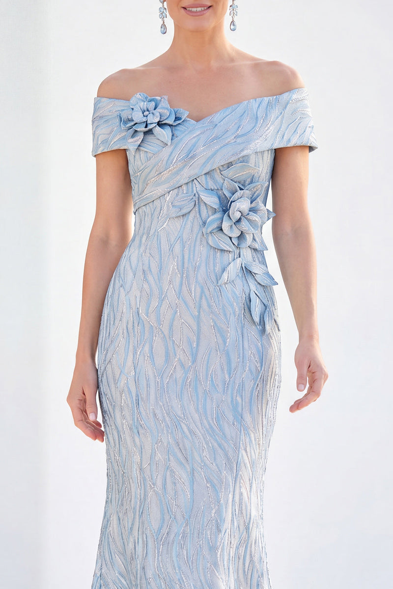 Load image into Gallery viewer, Sparkly Light Blue Long Mermaid Monther of the Bride Dress with 3D Flowers