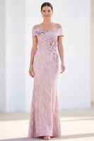 Load image into Gallery viewer, Sparkly Light Blue Long Mermaid Monther of the Bride Dress with 3D Flowers