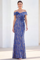 Load image into Gallery viewer, Sparkly Light Blue Long Mermaid Monther of the Bride Dress with 3D Flowers