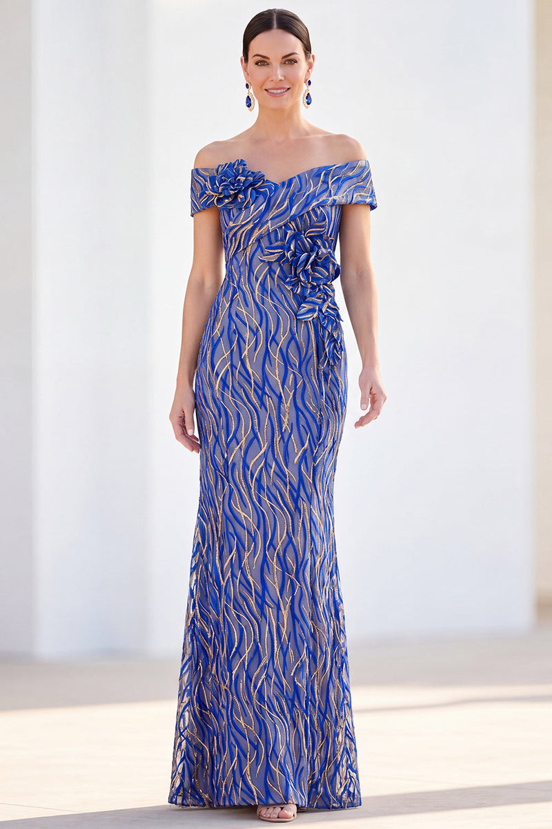 Load image into Gallery viewer, Sparkly Light Blue Long Mermaid Monther of the Bride Dress with 3D Flowers