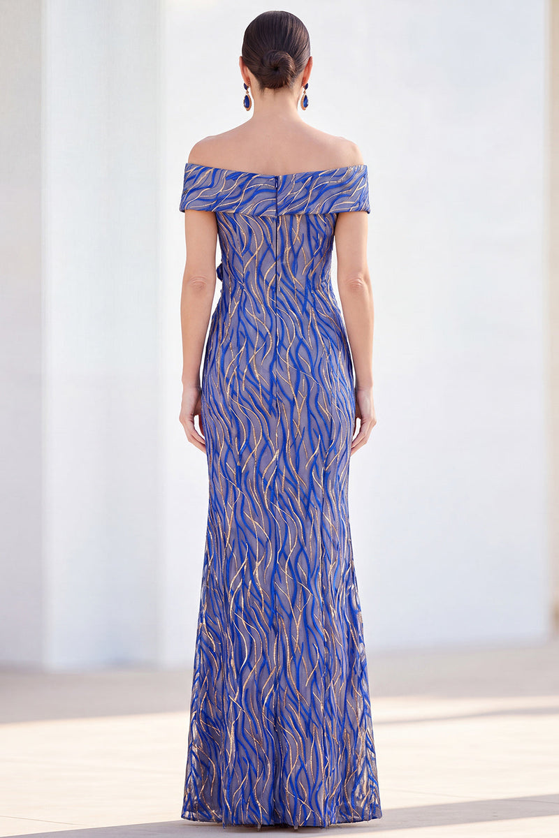 Load image into Gallery viewer, Sparkly Light Blue Long Mermaid Monther of the Bride Dress with 3D Flowers