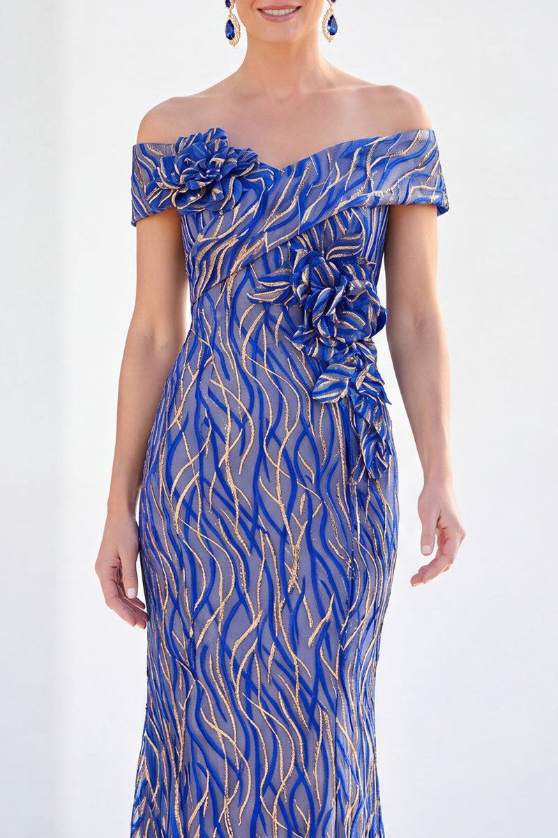 Load image into Gallery viewer, Sparkly Light Blue Long Mermaid Monther of the Bride Dress with 3D Flowers