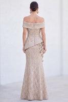 Load image into Gallery viewer, Royal Blue Off The Shoulder Mermaid Long Mother of the Bride Dress with 3D Flowers