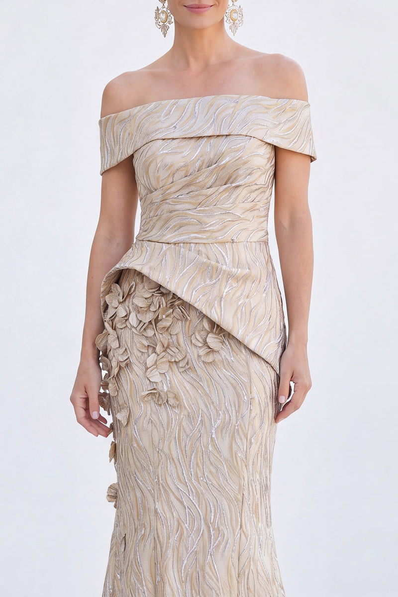 Load image into Gallery viewer, Royal Blue Off The Shoulder Mermaid Long Mother of the Bride Dress with 3D Flowers