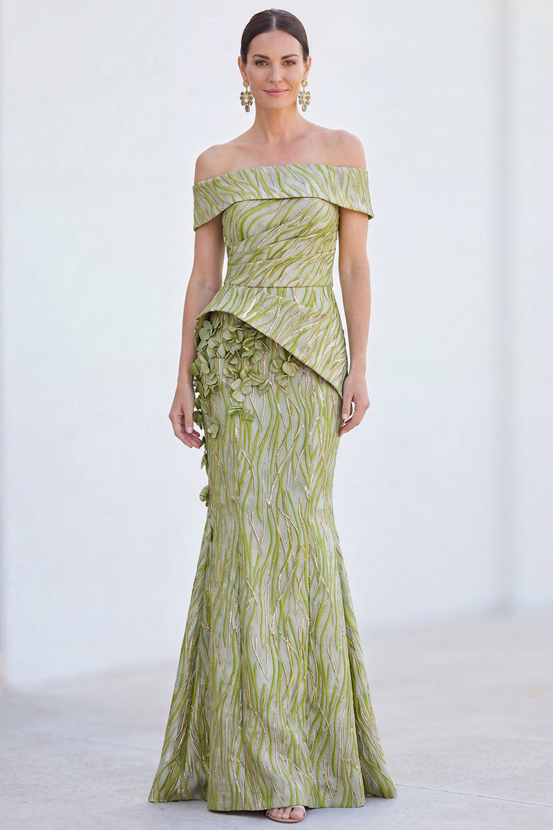 Load image into Gallery viewer, Royal Blue Off The Shoulder Mermaid Long Mother of the Bride Dress with 3D Flowers