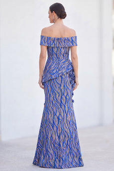 Royal Blue Off The Shoulder Mermaid Long Mother of the Bride Dress with 3D Flowers