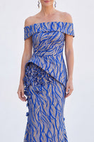Load image into Gallery viewer, Royal Blue Off The Shoulder Mermaid Long Mother of the Bride Dress with 3D Flowers