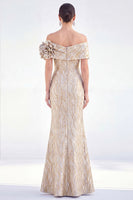 Load image into Gallery viewer, Golden Off The Shoulder Mermaid Long Mother of the Bride Dress with 3D Flowers