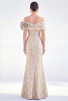 Golden Off The Shoulder Mermaid Long Mother of the Bride Dress with 3D Flowers