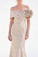 Load image into Gallery viewer, Golden Off The Shoulder Mermaid Long Mother of the Bride Dress with 3D Flowers