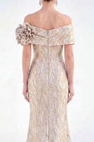 Load image into Gallery viewer, Golden Off The Shoulder Mermaid Long Mother of the Bride Dress with 3D Flowers