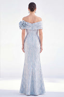 Load image into Gallery viewer, Golden Off The Shoulder Mermaid Long Mother of the Bride Dress with 3D Flowers