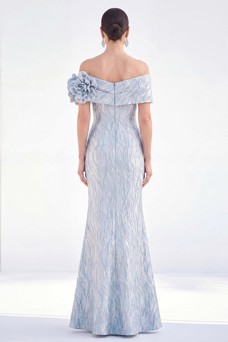 Load image into Gallery viewer, Golden Off The Shoulder Mermaid Long Mother of the Bride Dress with 3D Flowers