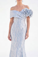 Load image into Gallery viewer, Golden Off The Shoulder Mermaid Long Mother of the Bride Dress with 3D Flowers