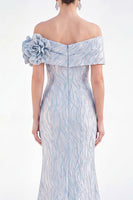 Load image into Gallery viewer, Golden Off The Shoulder Mermaid Long Mother of the Bride Dress with 3D Flowers