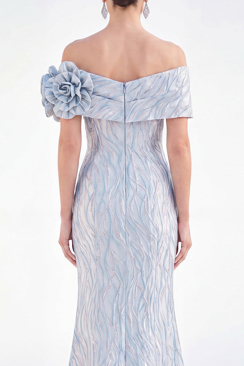 Load image into Gallery viewer, Golden Off The Shoulder Mermaid Long Mother of the Bride Dress with 3D Flowers