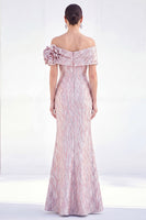 Load image into Gallery viewer, Golden Off The Shoulder Mermaid Long Mother of the Bride Dress with 3D Flowers