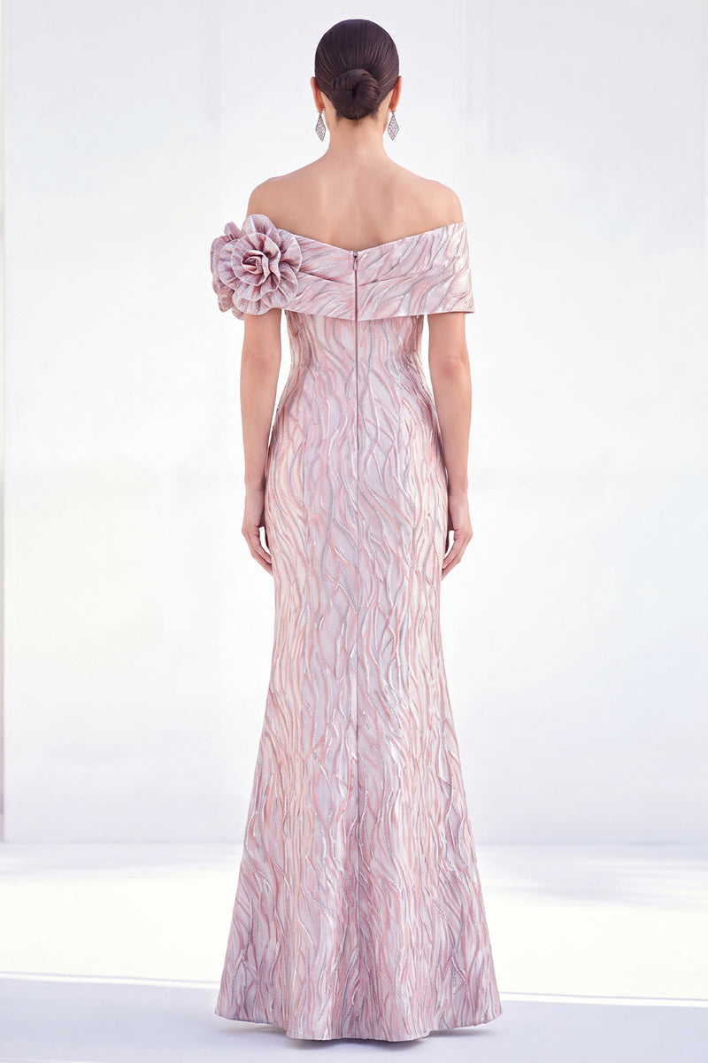 Load image into Gallery viewer, Golden Off The Shoulder Mermaid Long Mother of the Bride Dress with 3D Flowers