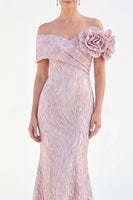 Load image into Gallery viewer, Golden Off The Shoulder Mermaid Long Mother of the Bride Dress with 3D Flowers