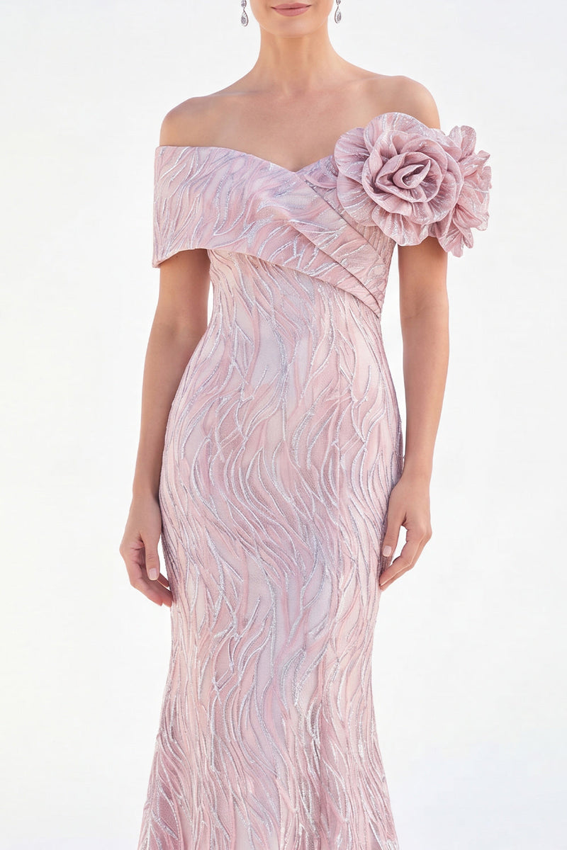 Load image into Gallery viewer, Golden Off The Shoulder Mermaid Long Mother of the Bride Dress with 3D Flowers