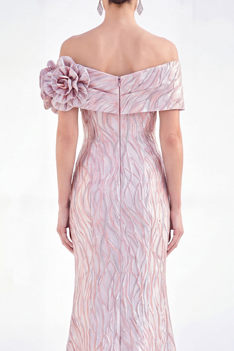 Load image into Gallery viewer, Golden Off The Shoulder Mermaid Long Mother of the Bride Dress with 3D Flowers