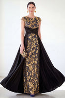Load image into Gallery viewer, Sparkly Floral Black Gold Ruched Sequins Sheath Long Mother of the Bride Dress