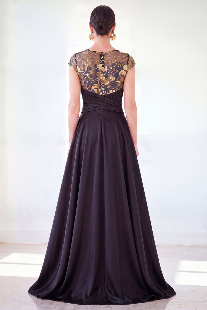 Load image into Gallery viewer, Sparkly Floral Black Gold Ruched Sequins Sheath Long Mother of the Bride Dress