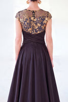 Load image into Gallery viewer, Sparkly Floral Black Gold Ruched Sequins Sheath Long Mother of the Bride Dress