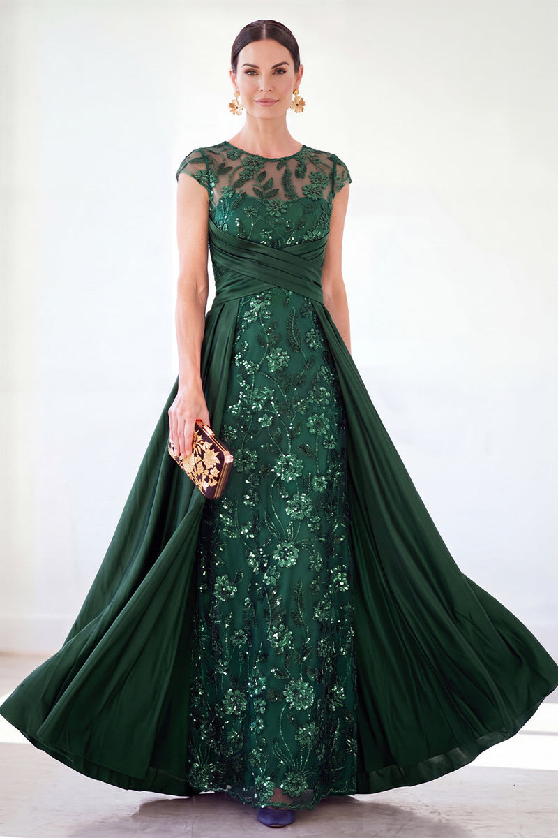 Load image into Gallery viewer, Sparkly Floral Black Gold Ruched Sequins Sheath Long Mother of the Bride Dress