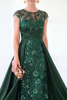 Load image into Gallery viewer, Sparkly Floral Black Gold Ruched Sequins Sheath Long Mother of the Bride Dress