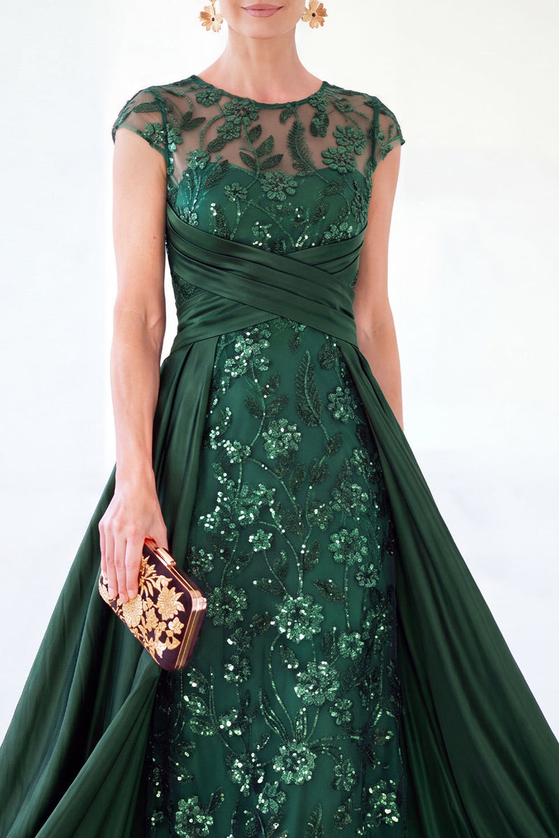 Load image into Gallery viewer, Sparkly Floral Black Gold Ruched Sequins Sheath Long Mother of the Bride Dress
