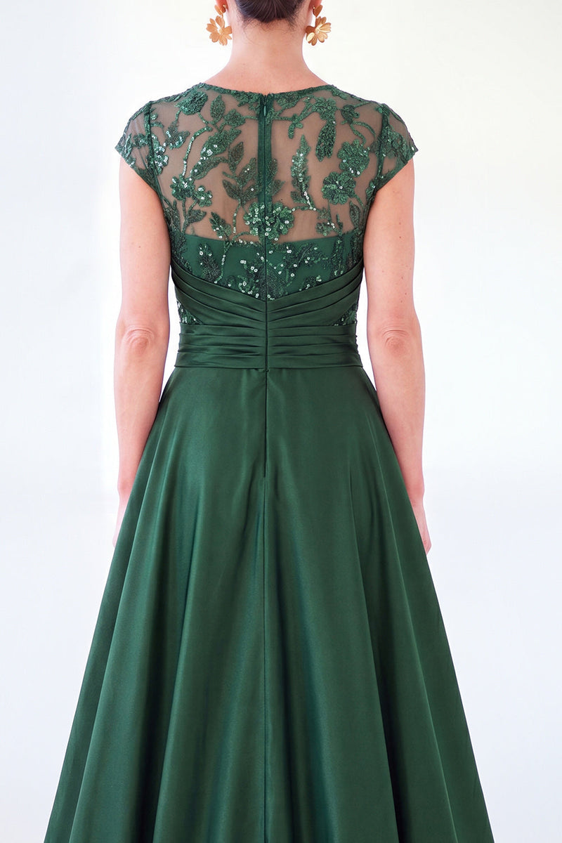 Load image into Gallery viewer, Sparkly Floral Black Gold Ruched Sequins Sheath Long Mother of the Bride Dress