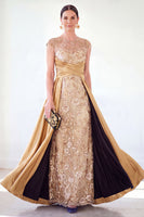 Load image into Gallery viewer, Sparkly Floral Black Gold Ruched Sequins Sheath Long Mother of the Bride Dress