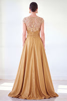 Load image into Gallery viewer, Sparkly Floral Black Gold Ruched Sequins Sheath Long Mother of the Bride Dress