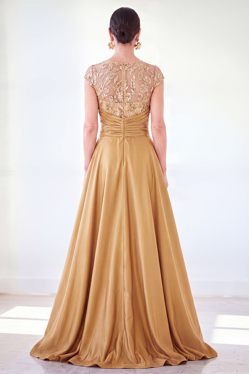 Load image into Gallery viewer, Sparkly Floral Black Gold Ruched Sequins Sheath Long Mother of the Bride Dress