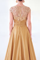 Load image into Gallery viewer, Sparkly Floral Black Gold Ruched Sequins Sheath Long Mother of the Bride Dress