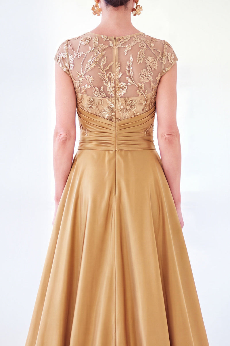 Load image into Gallery viewer, Sparkly Floral Black Gold Ruched Sequins Sheath Long Mother of the Bride Dress