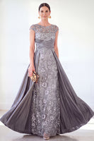 Load image into Gallery viewer, Sparkly Floral Black Gold Ruched Sequins Sheath Long Mother of the Bride Dress